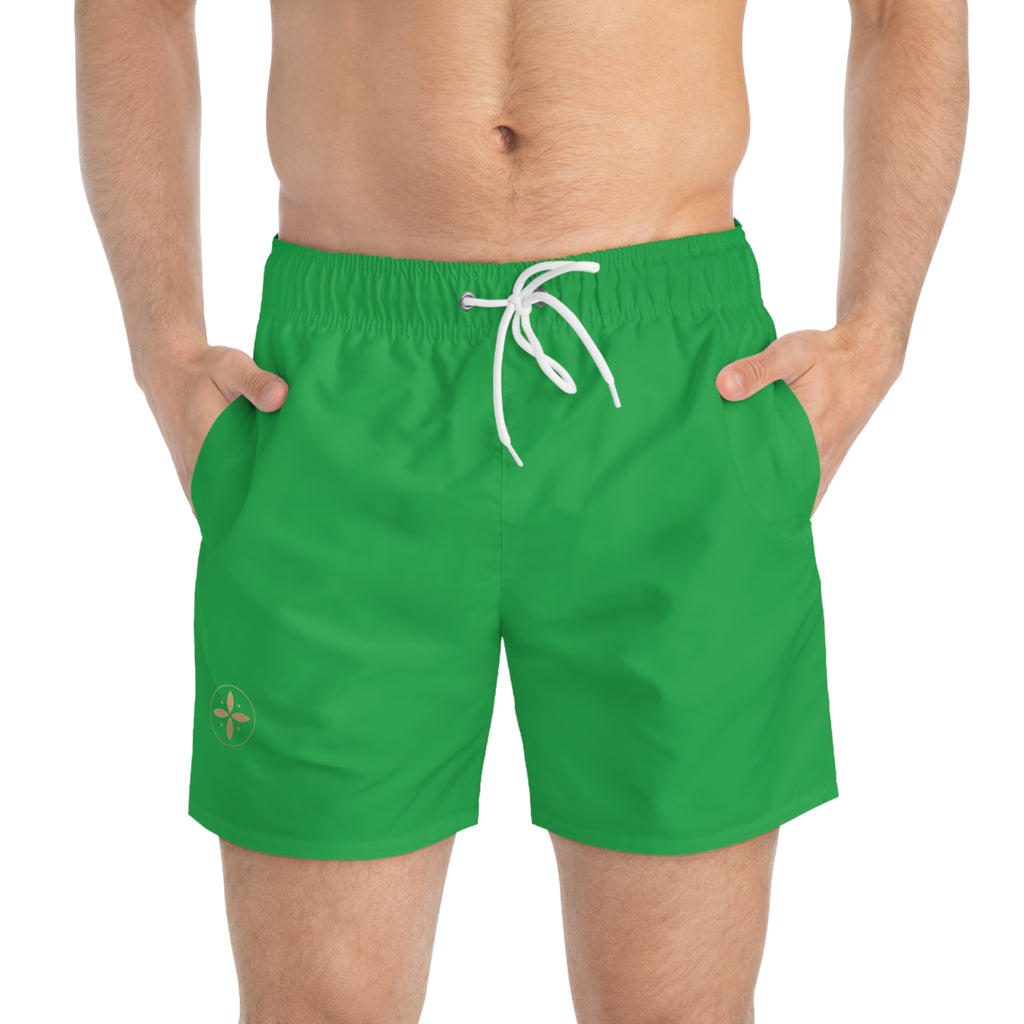 White Swim Trunks with Minimal Compass Logo — Men's Beach Shorts