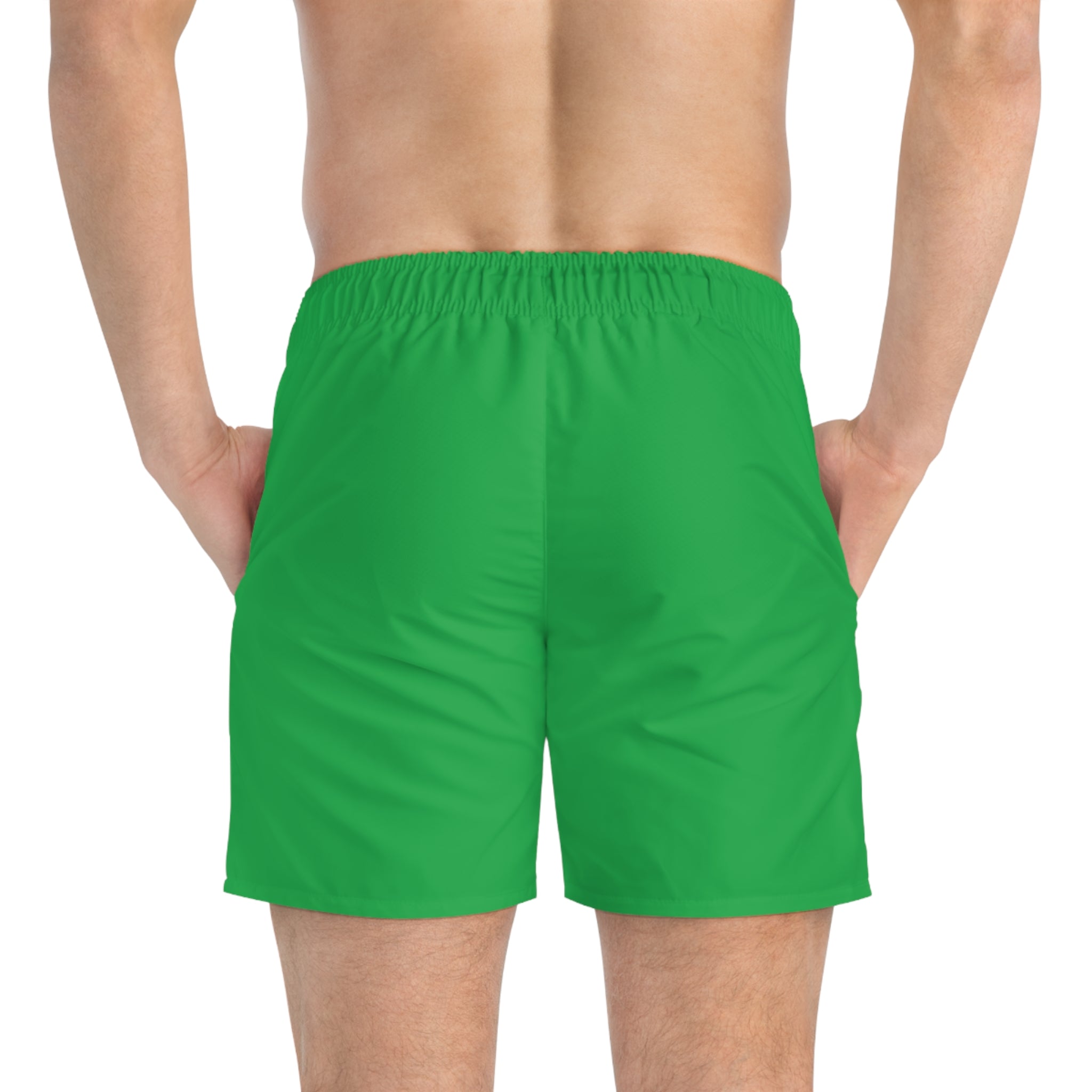 White Swim Trunks with Minimal Compass Logo — Men's Beach Shorts