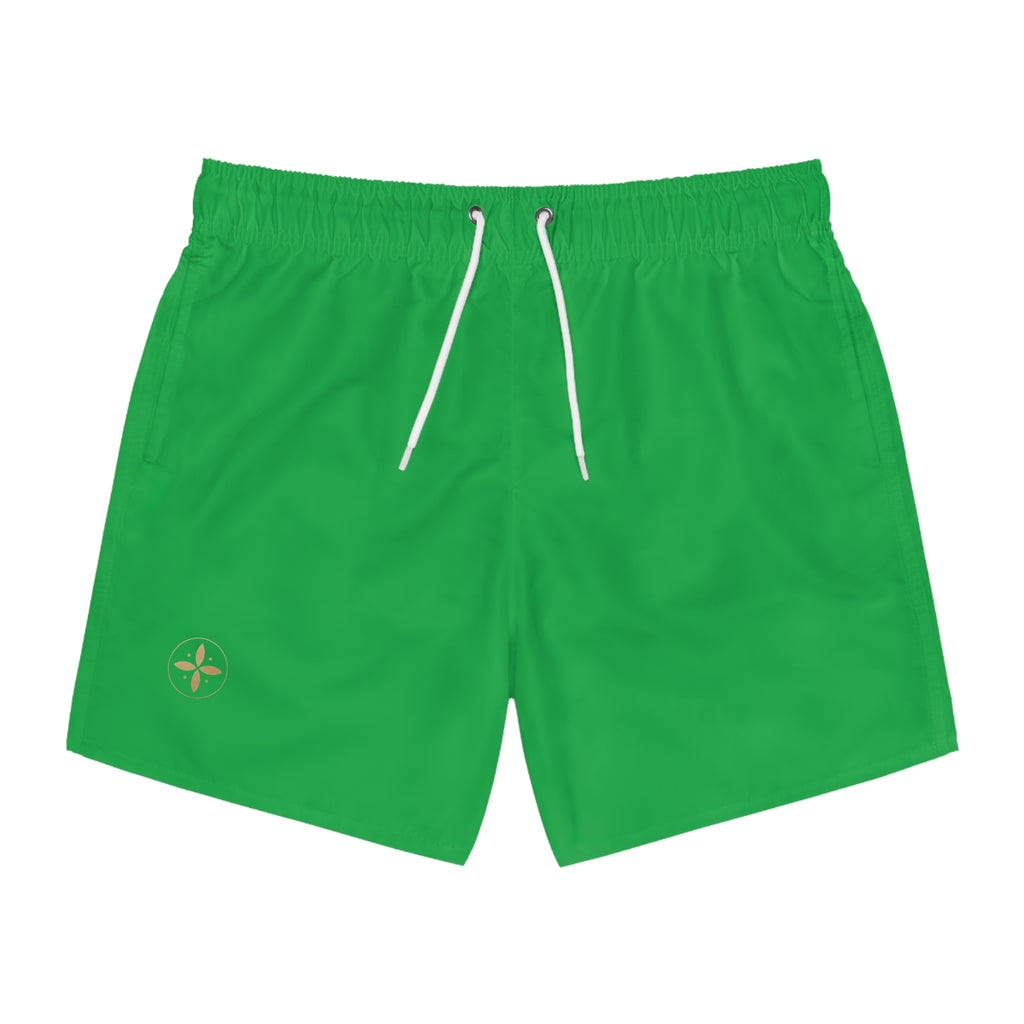 White Swim Trunks with Minimal Compass Logo — Men's Beach Shorts