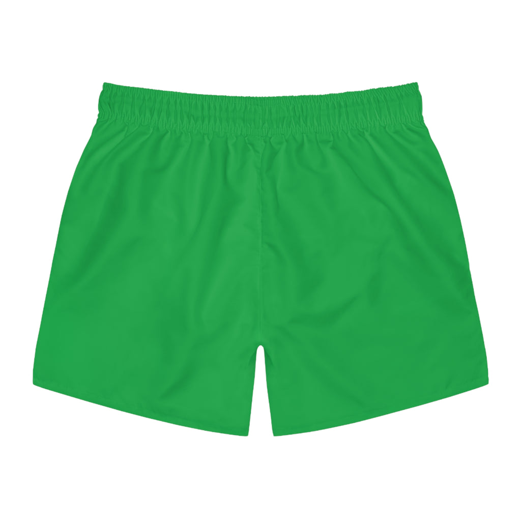 White Swim Trunks with Minimal Compass Logo — Men's Beach Shorts