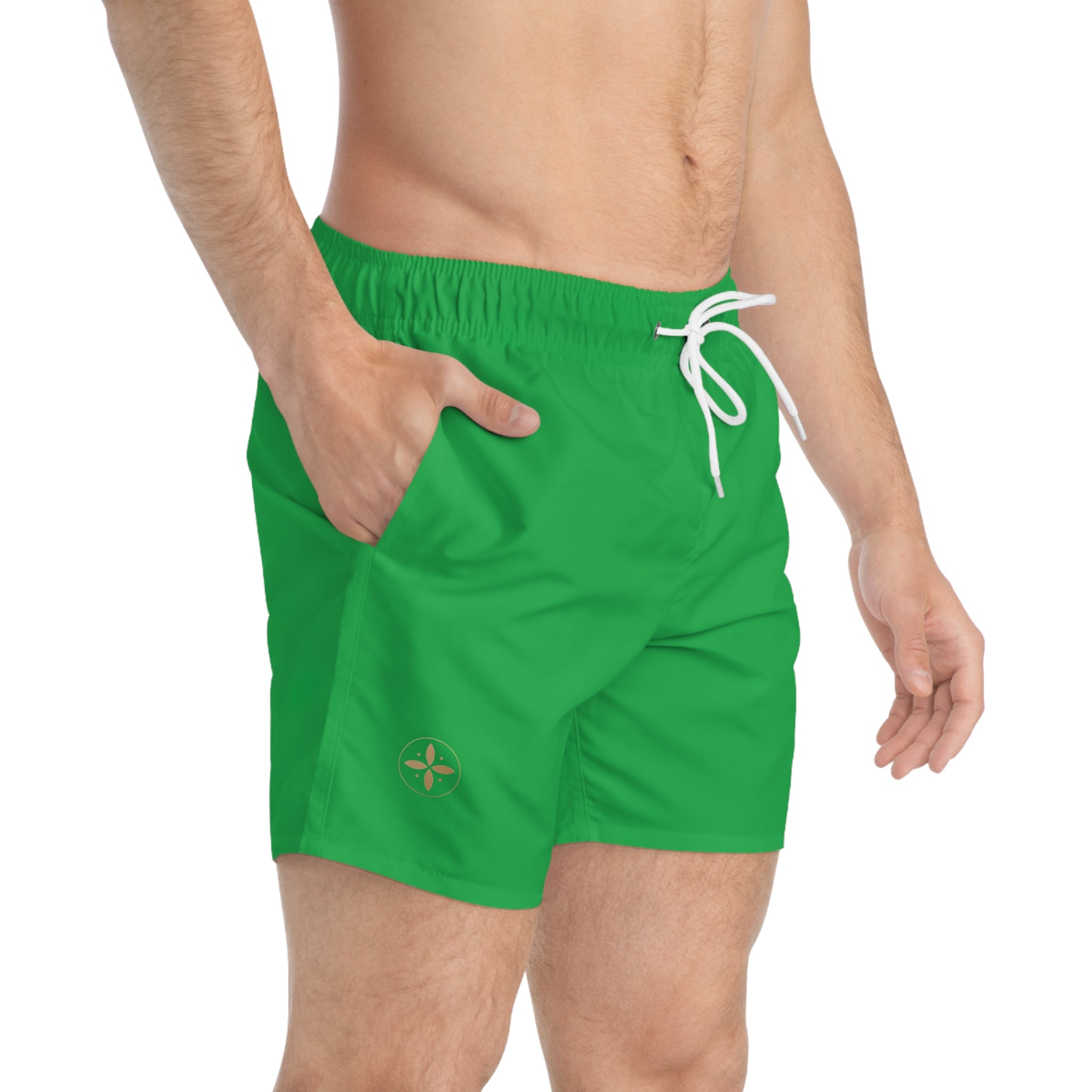 White Swim Trunks with Minimal Compass Logo — Men's Beach Shorts