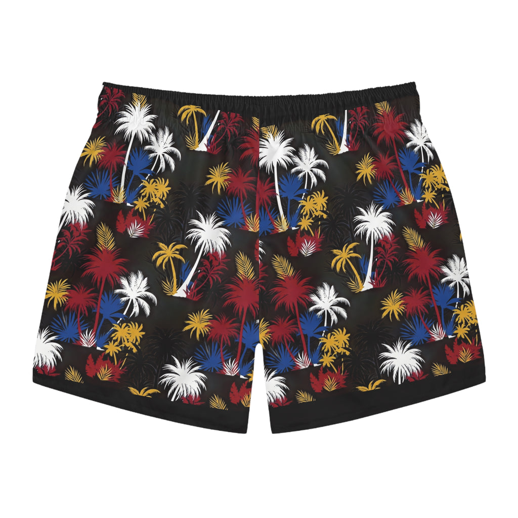 Tropical Palm Swim Trunks — Red, White & Blue Firework Palm Pattern