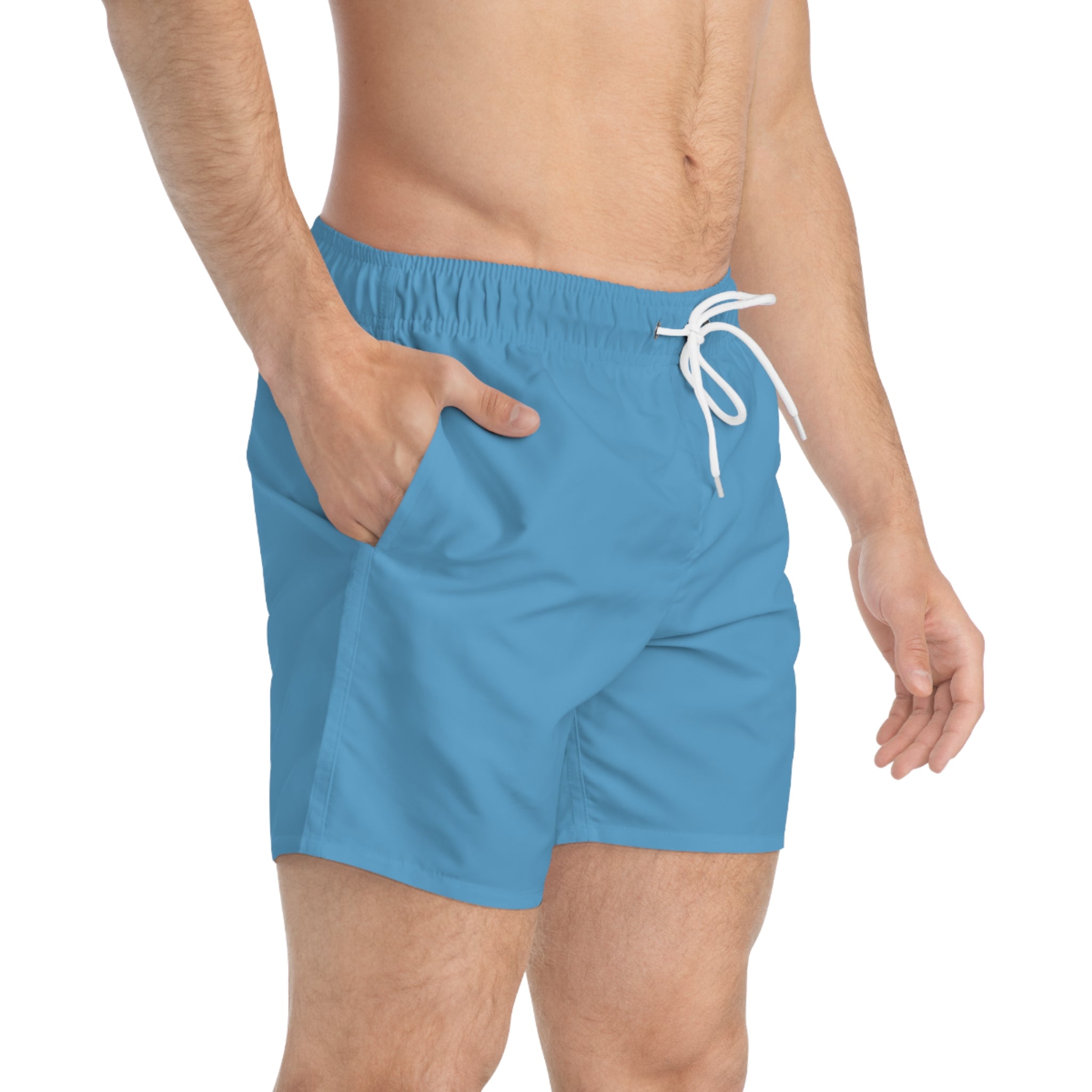 Light Blue Swim Trunks – Minimal Beach Shorts with Subtle Logo
