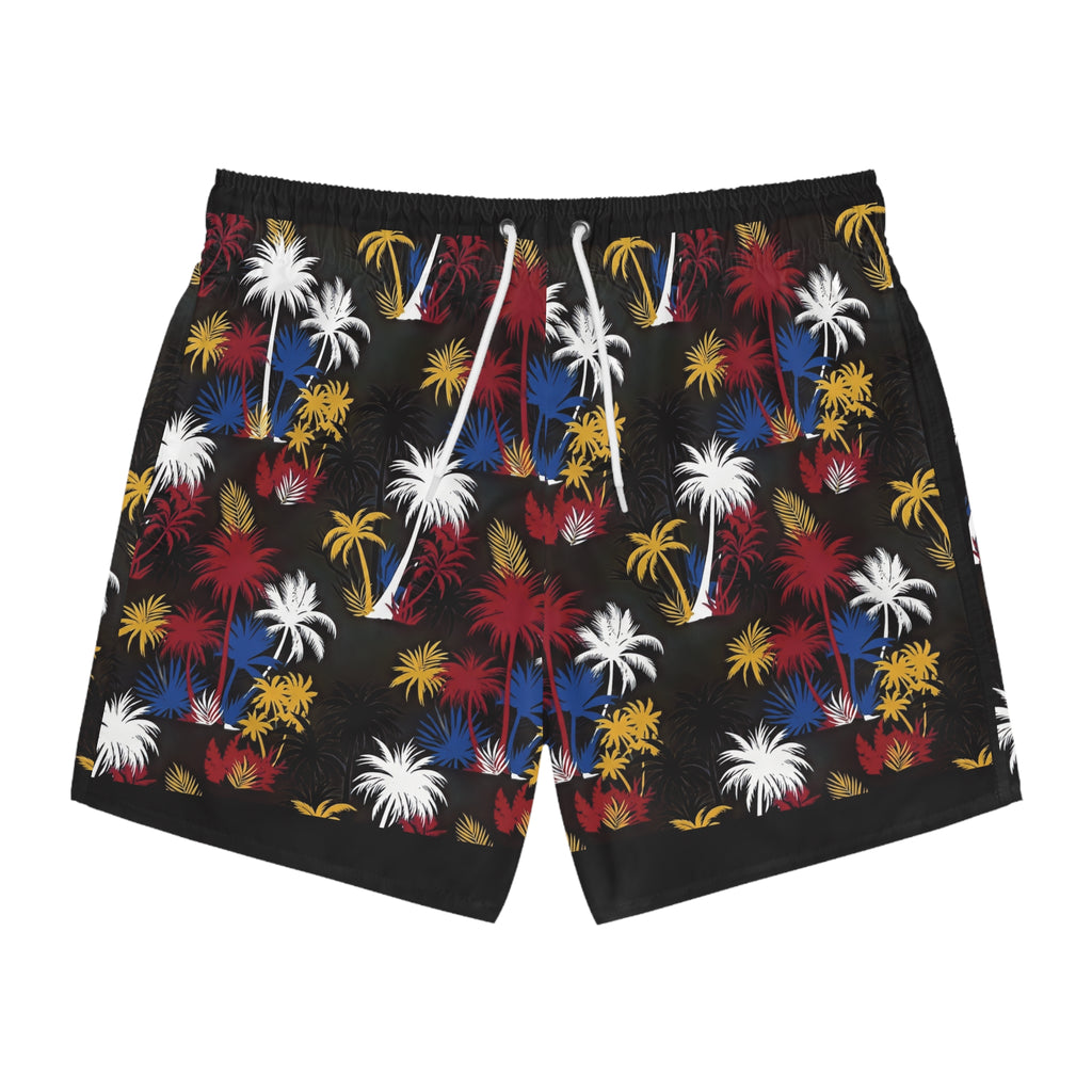 Tropical Palm Swim Trunks — Red, White & Blue Firework Palm Pattern