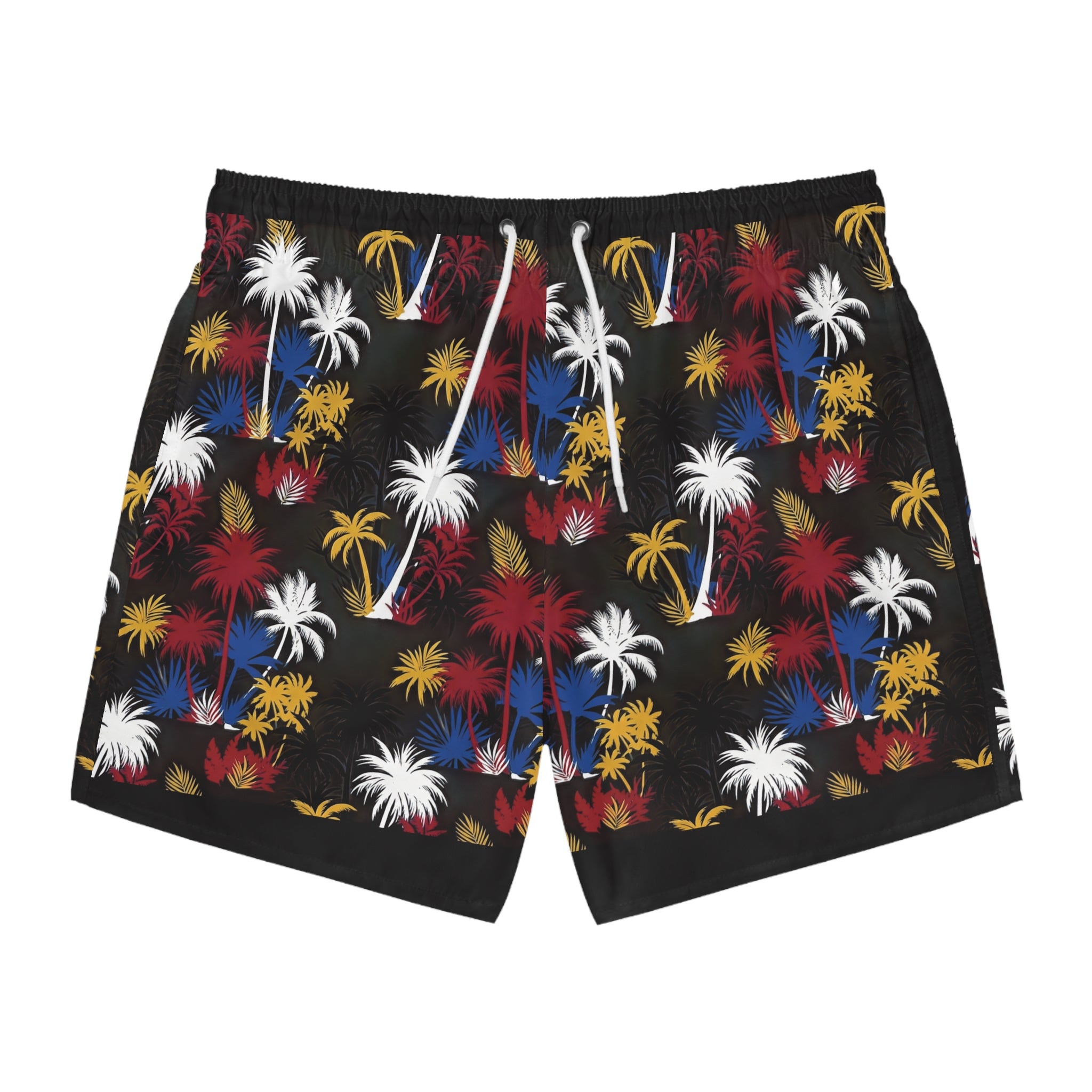 Tropical Palm Swim Trunks — Red, White & Blue Firework Palm Pattern