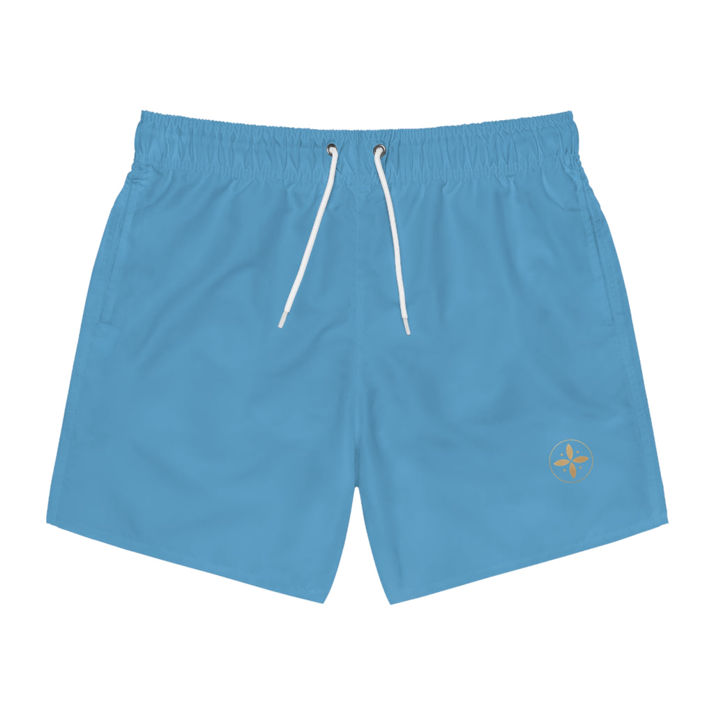 Light Blue Swim Trunks – Minimal Beach Shorts with Subtle Logo