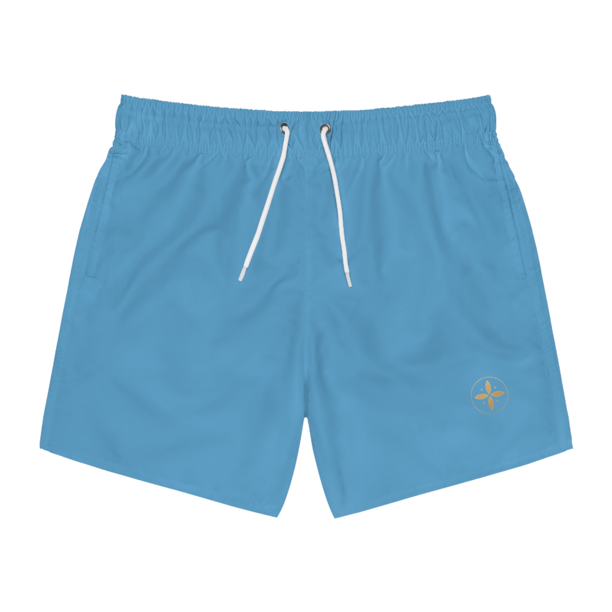 Light Blue Swim Trunks – Minimal Beach Shorts with Subtle Logo